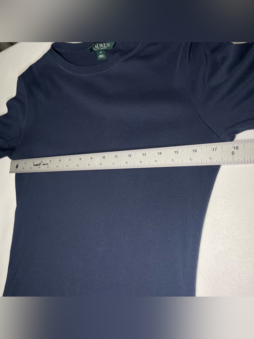 LRL Navy Blue Longsleeve Crewneck w/ Suede Shoulder Patch 100% Cotton Size M - Picture 10 of 10